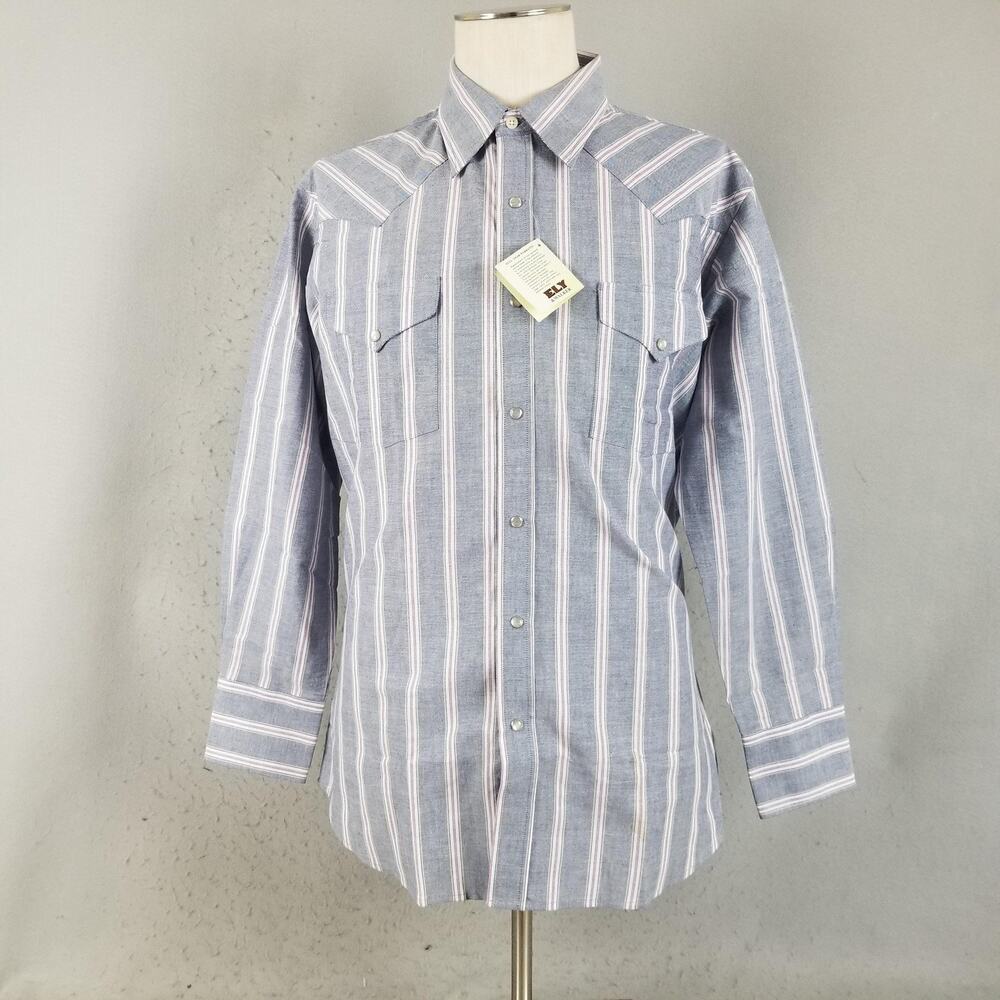 Ely Cattleman Shirt Mens 16.5 33 Western Pearl Snap Long Sleeve Striped Dress